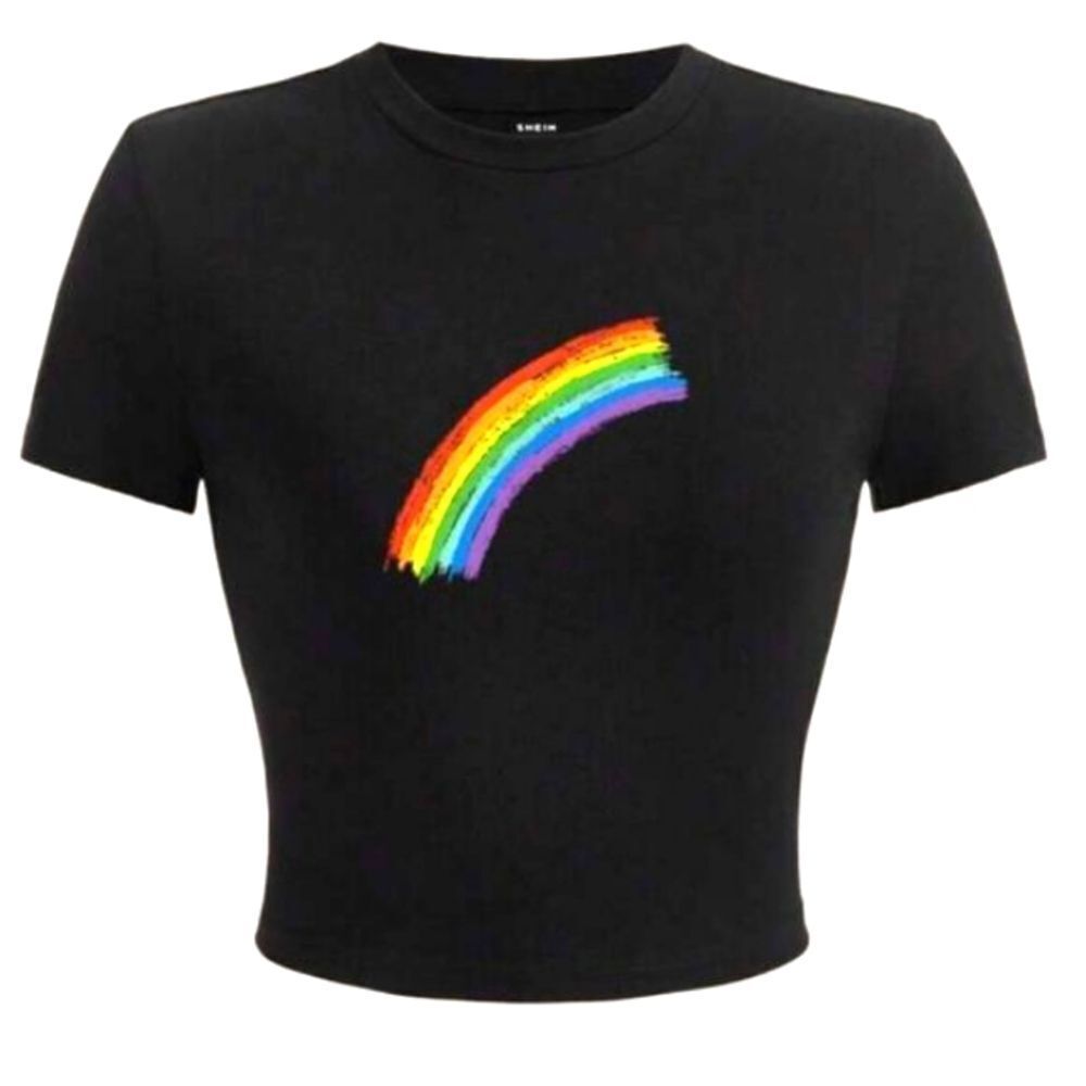 Ladies Super cute Black Pride Rainbow Tee sz Medium